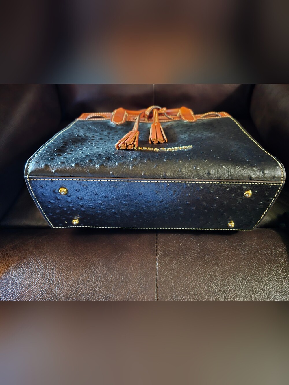 Dooney & Bourke Two-Tone Leather Ostrich Tote - Black and Tan - Picture 7 of 7